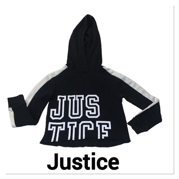 JUSTICE Black & White Logo Cropped Hoodie size 7 - Picture 1 of 3